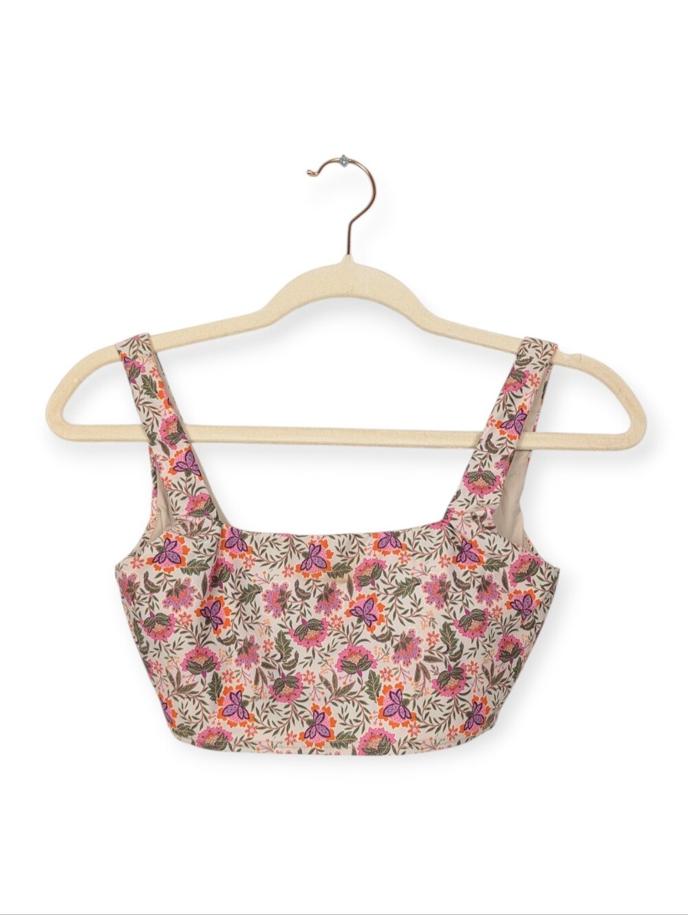 Hermoza Bikini Top 2 Floral Print Square Neck Swim Resort Beachwear Chic